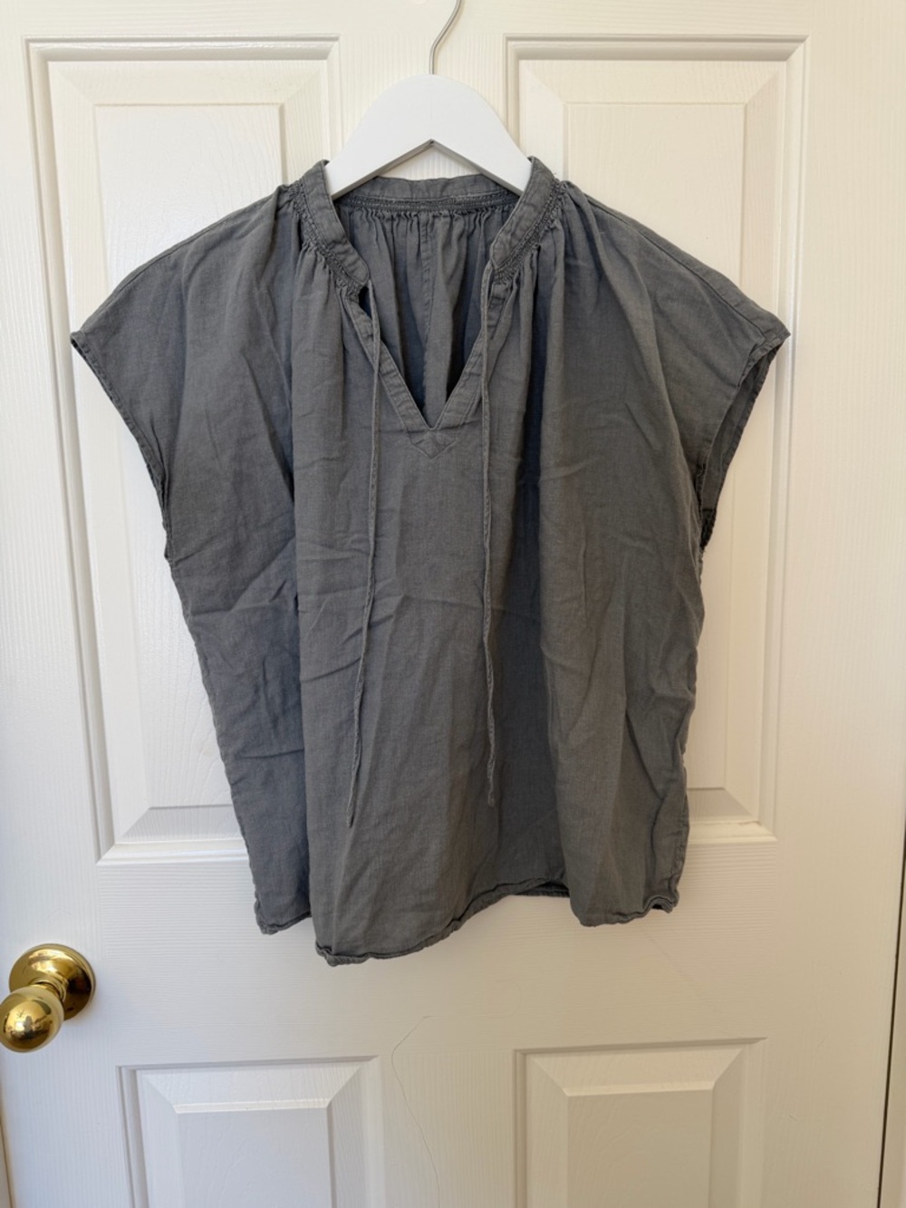 Relaxed Split-Neck Women's Top in Slate Gray
